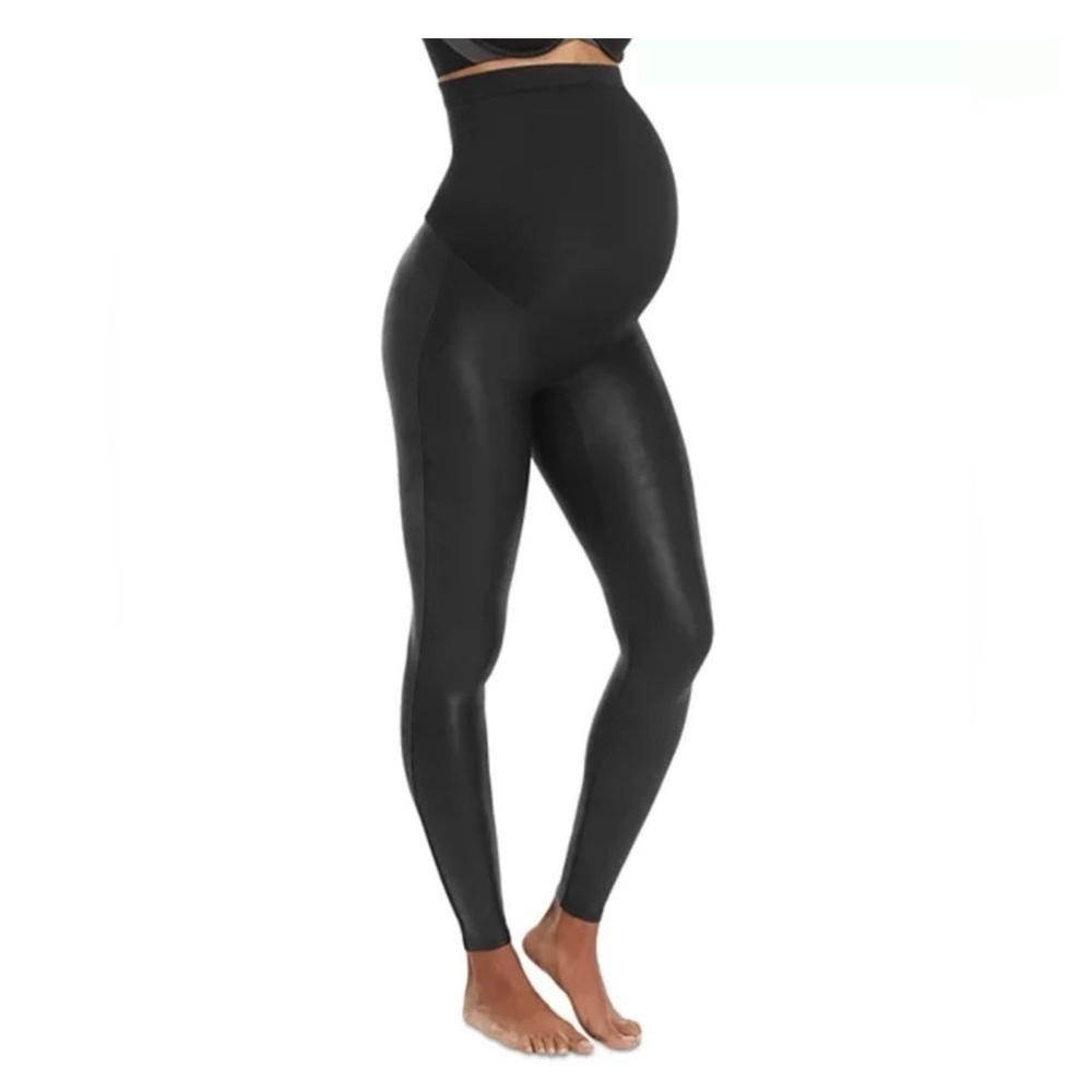 SPANX Mama Maternity Faux Leather Skinny Black Leggings Size S